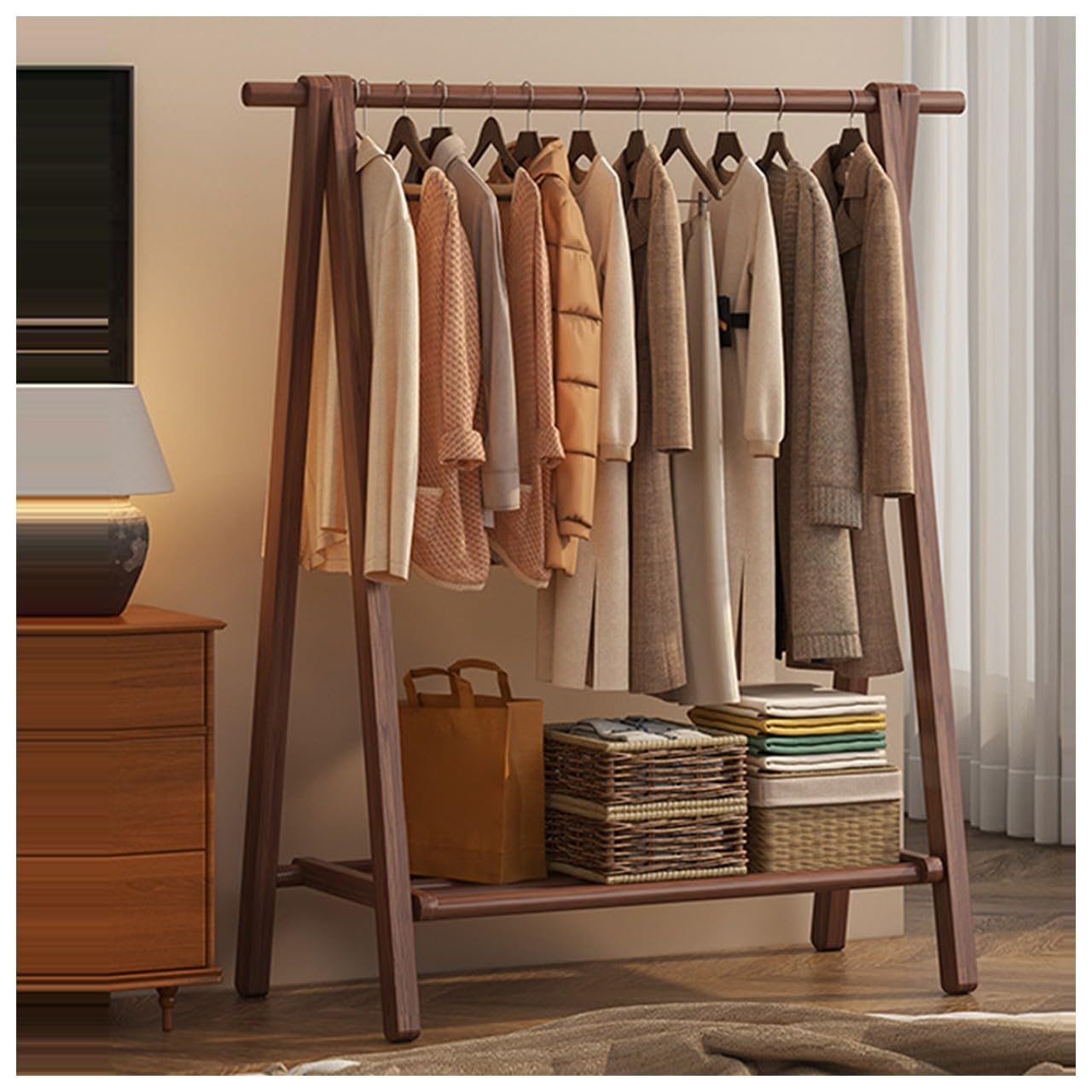 FGXHHS Foldable Wooden Coat Stand Rack - Garment with Sto Shelf, Max Load 100kg, Versatile Clothes Rail for Wardrobe nizat Available in 60/80/100/120CM