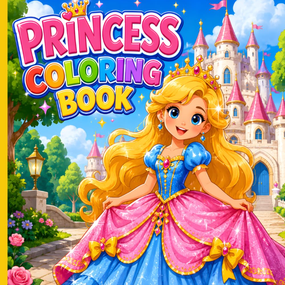 Princess Coloring Book: Fun and Easy Princess Coloring Pages for Girls Ages 4-8 with Bold Lines and Simple Designs