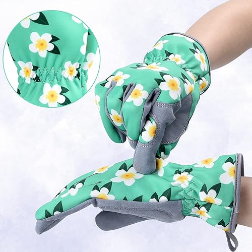 Miniatura 5 de Guantes de jardinería para mujeres, guantes de cuero para trabajo en jardín, a prueba de espinas, sin perforación, para cavar, plantar y podar Azul