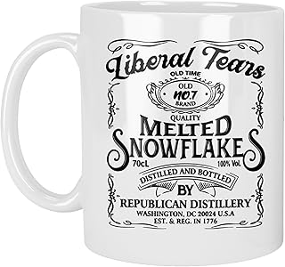 Patriots Cave - Liberal Tears Melted Snowflake Label Coffee Mug | Republican Distillery Est. 1776 | Conservative Gifts For Men | Retirement Gifts for Old Men | Liberal Tears Tea Cups (11 oz)