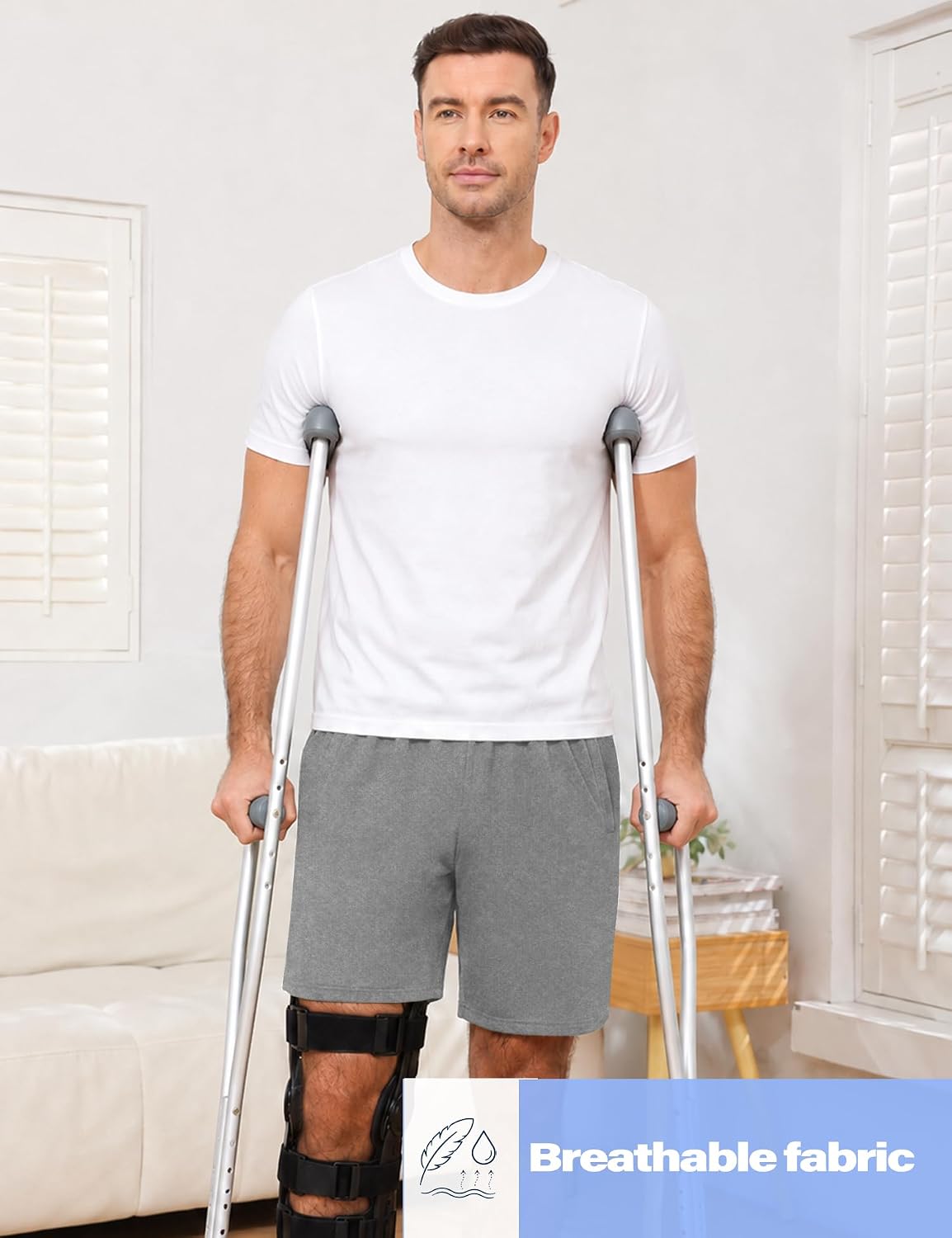 One-Hand Dual Zipper Mens Tear Away Shorts, Open Side Adaptive Shorts, Easy Dressing for Surgery, Rehab & Elderly Care