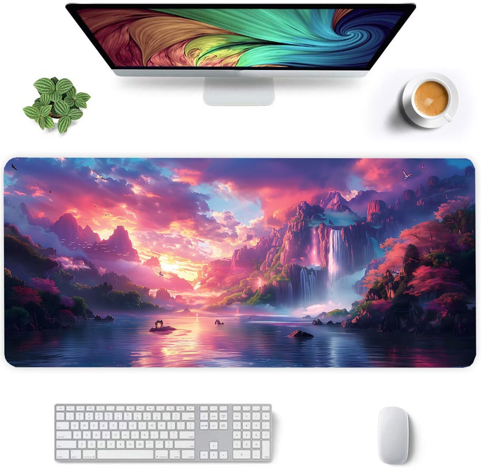 Alfombrilla Ratón XXL 1200x600x2mm Mouse Pad Grande Gaming,Alfombrilla Antideslizante,Tapete Escritorio con Bordes Cosidos,Alfombrilla Ratón para Jugadores, PC, Oficina, Cascada de Paisaje de ensueño