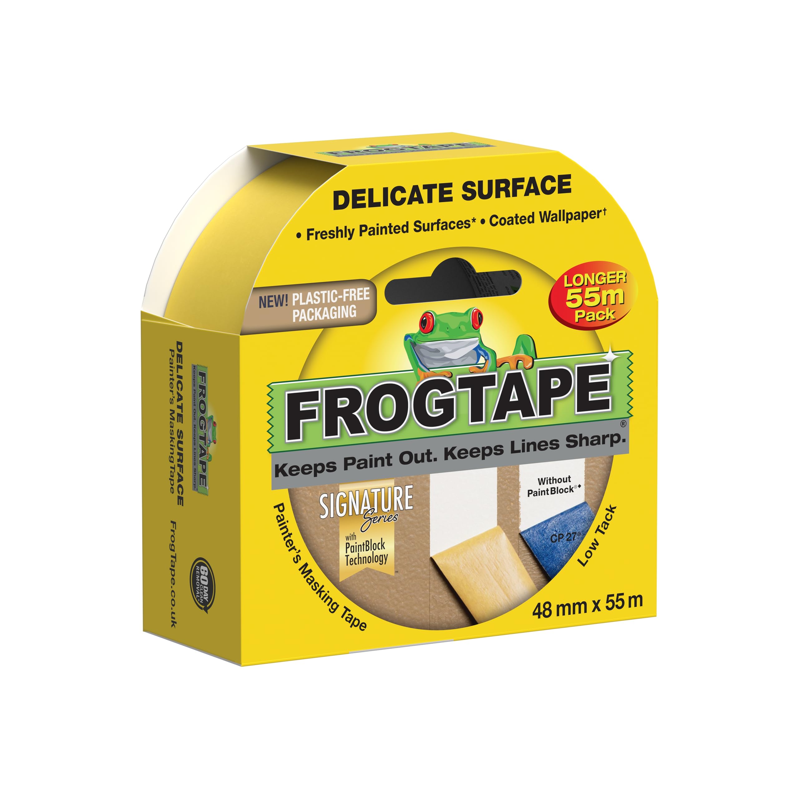 Frog Tape Yellow Delicate Surface Painters Masking Tape 48mm x 55m. Indoor painting and decorating for sharp lines and no paint bleed
