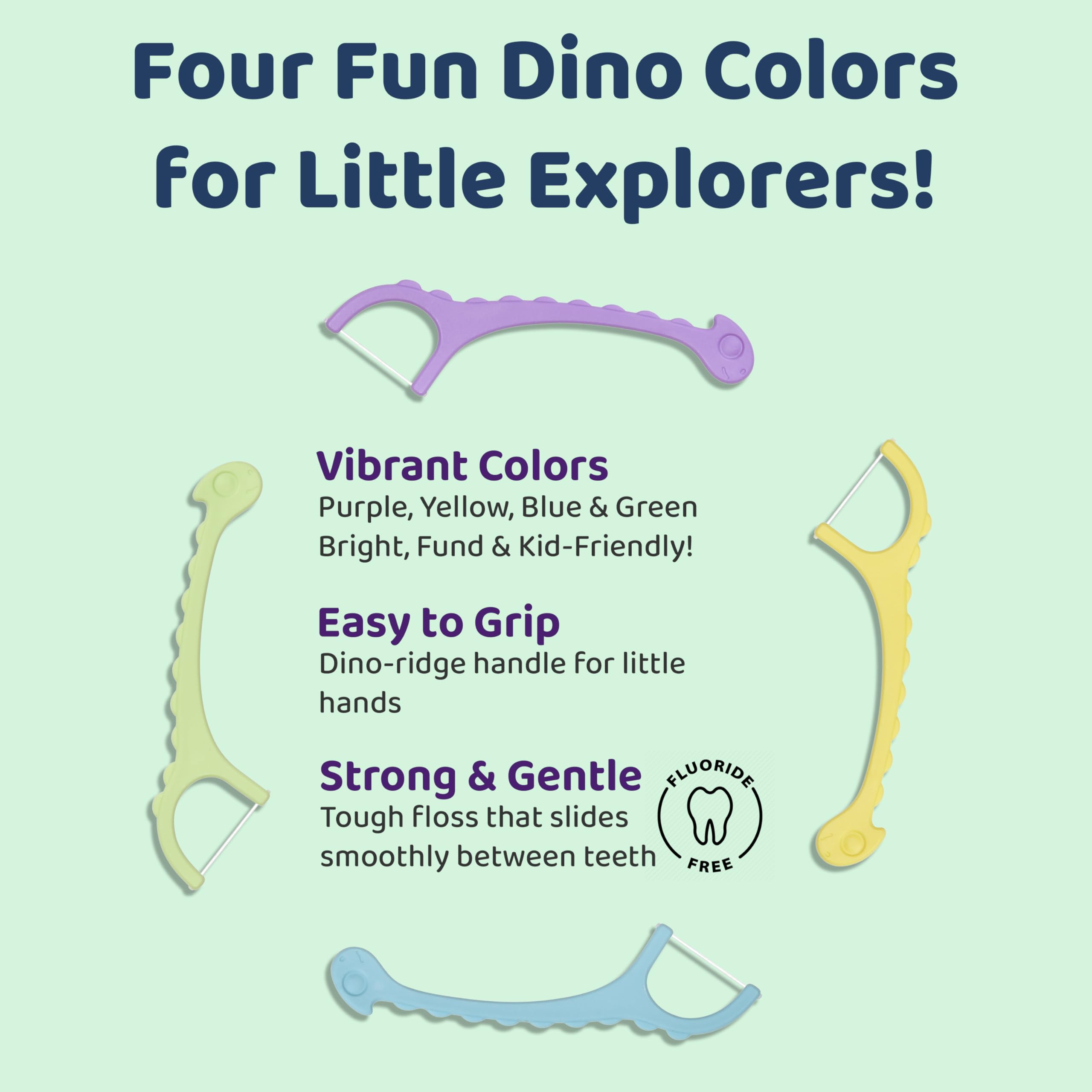 Sea Turtle Kids Dino Floss Picks – Griff aus Maisstärke – Dünner Faden Zahnseide – ohne Geschmack (50)