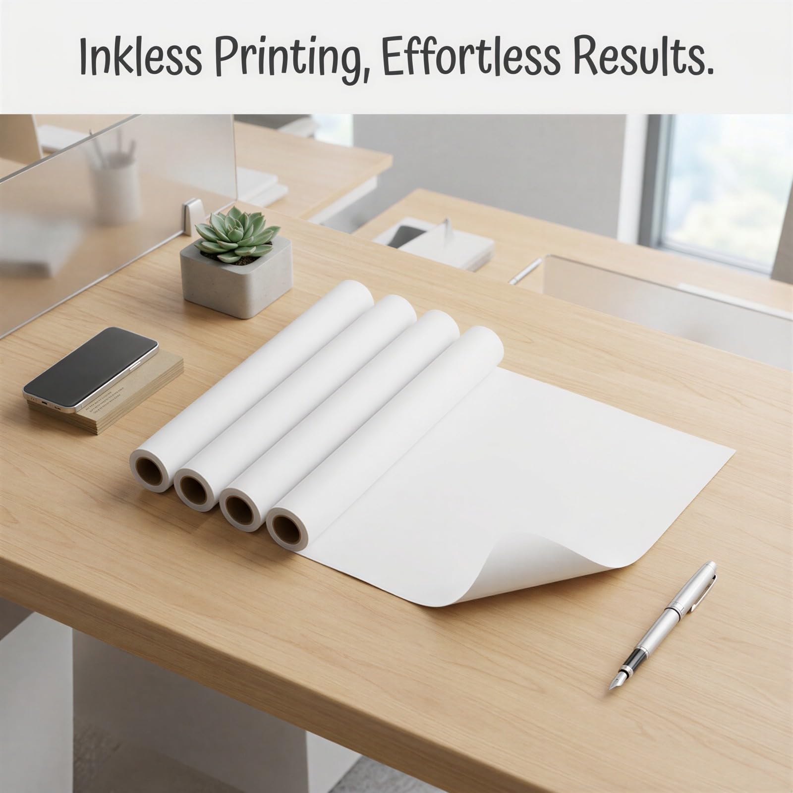 Lot de 4 rouleaux de papier thermique blanc sans encre pour imprimante portable, pour bureau mobile, projets professionnels et voyages, impression nette, 8,3 x 1,2 po / 21 x 3 cm