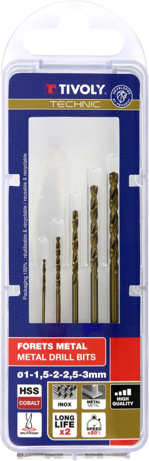 11468570003 5Pcs Metal Cobalt Graduated Technic Drill Bits Set, Bronze