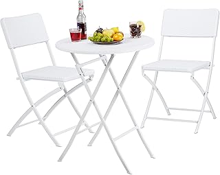 Relaxdays Set Muebles de jardín Bastian, Plegable, 3 Partes, óptica ratán, Mesa 75,5 x 60 x 60 cm, Blanco, 75.5 x 60 cm
