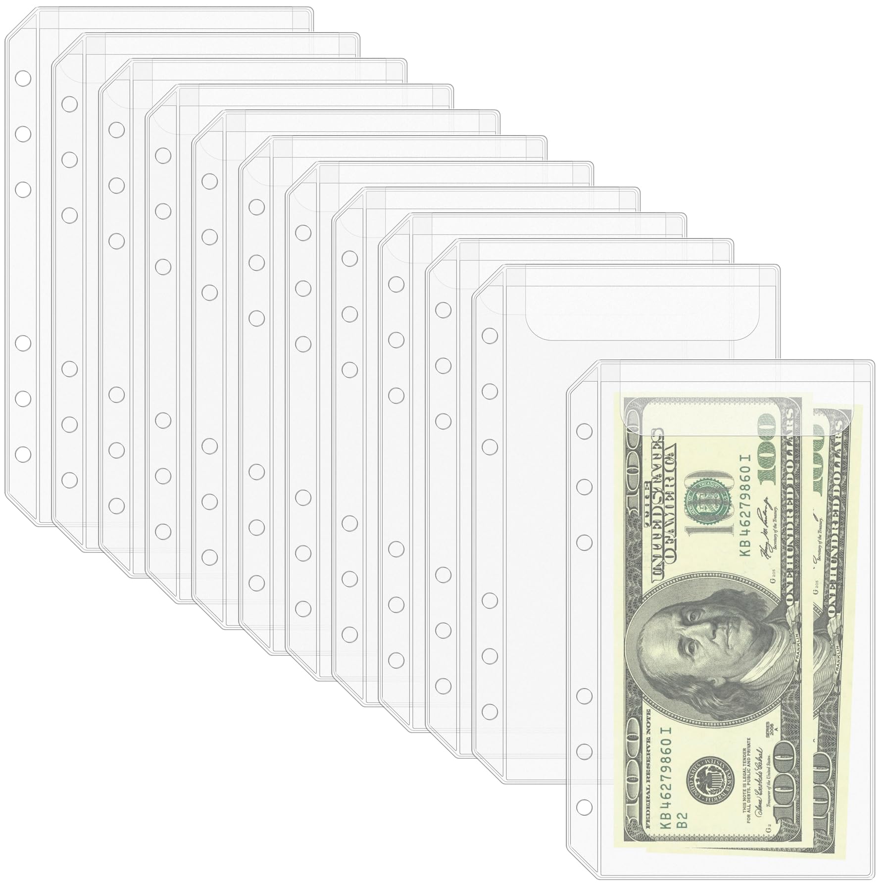 Antner 12PCS A6 Binder Pockets 6-Hole No Zipper Budget Cash Envelopes for Money Organizer, Zipless A6 Planner Inserts Cash Stuffing Envelopes Binder Pouches Folders Loose Leaf Filling Document Bags