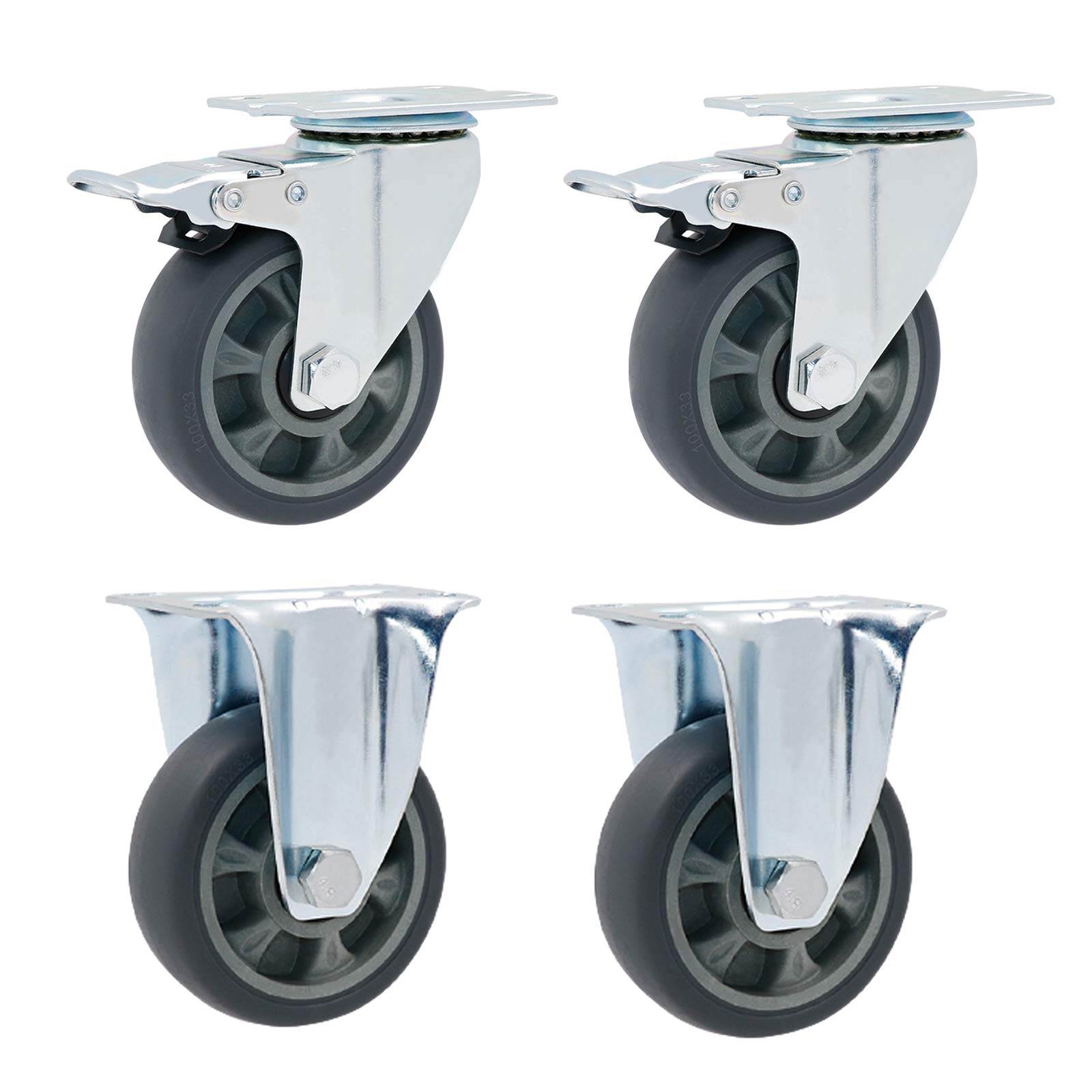 GBRJUYF High-Performance Furniture Cs Universal Rubber Wheels Industrial Transport Rollers Replacement Wheels for Carts & Workbenches (75mm Standard + Brake)