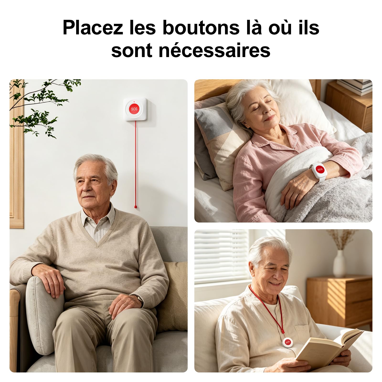 Bouton d'appel d'urgence pour Personnes âgées avec WiFi, Bracelet SOS pour Personnes âgées, Bouton d'alarme Mobile, Bracelet d'appel d'urgence pour Patients et handicapés