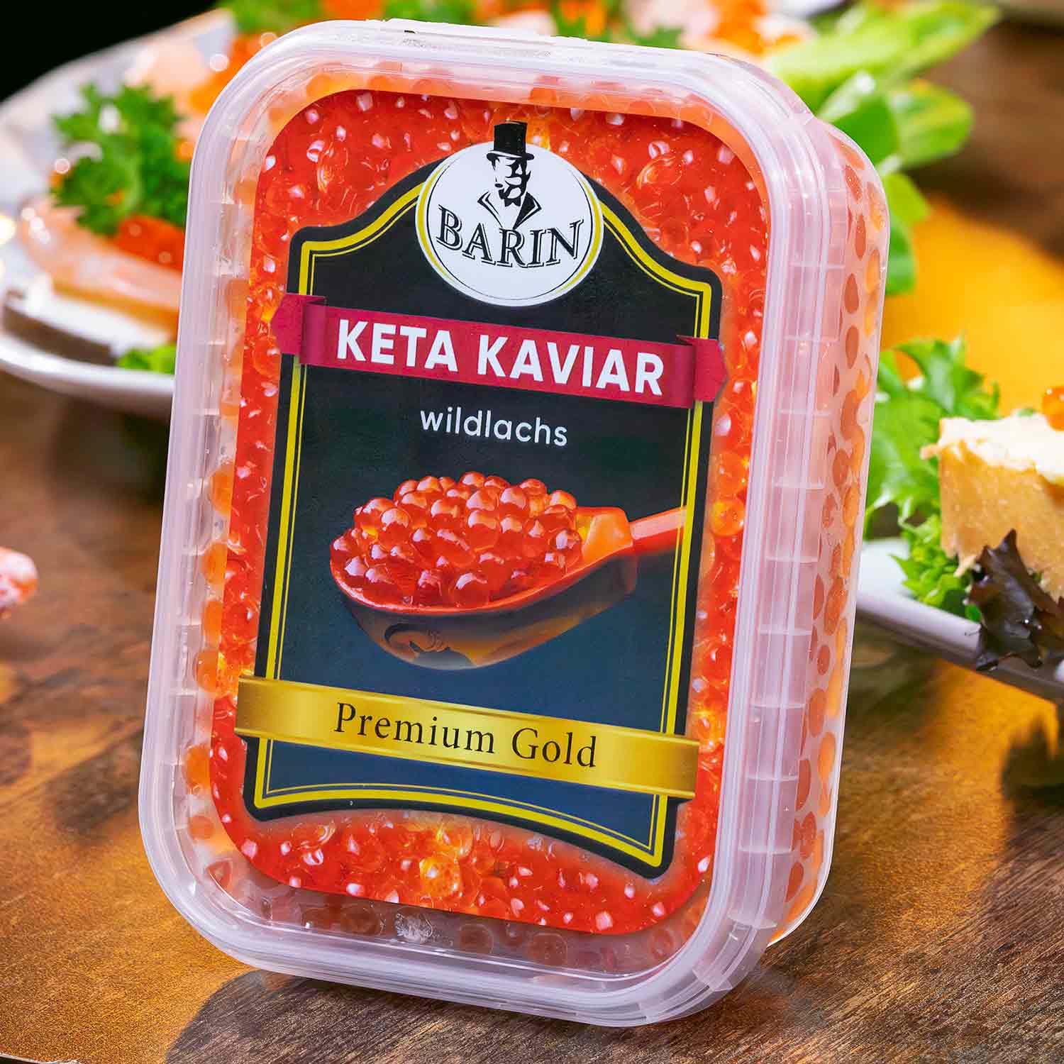 BARIN Premium Gold Keta Lachskaviar 250g Roter Kaviar Tiefgefroren Wildlachs aus Alaska