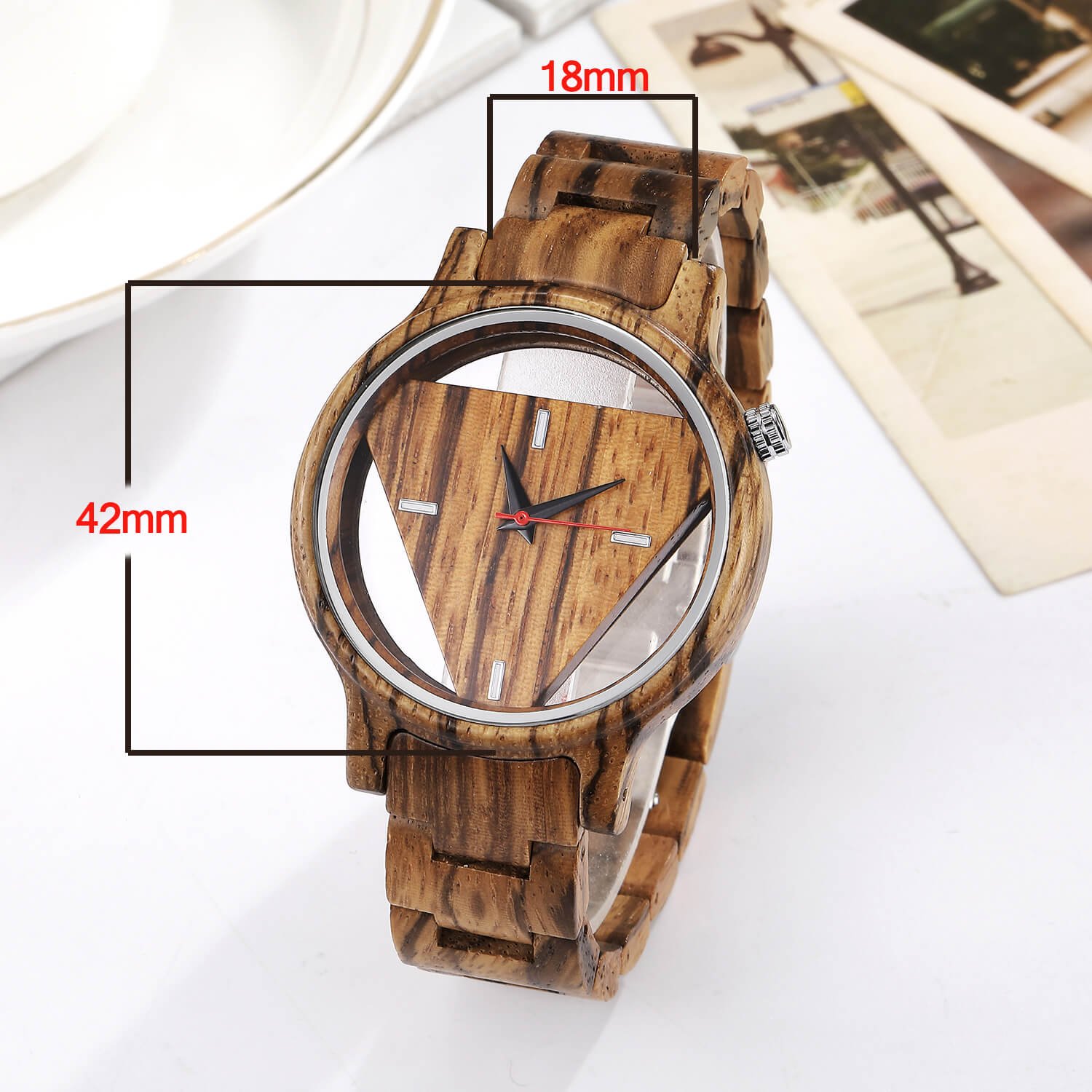 Relojes de madera de bambú para hombre, ligero, triangular, reloj de madera para hombre, de cuarzo, minimalista, caja de regalo, Amarillo, Movimiento de cuarzo