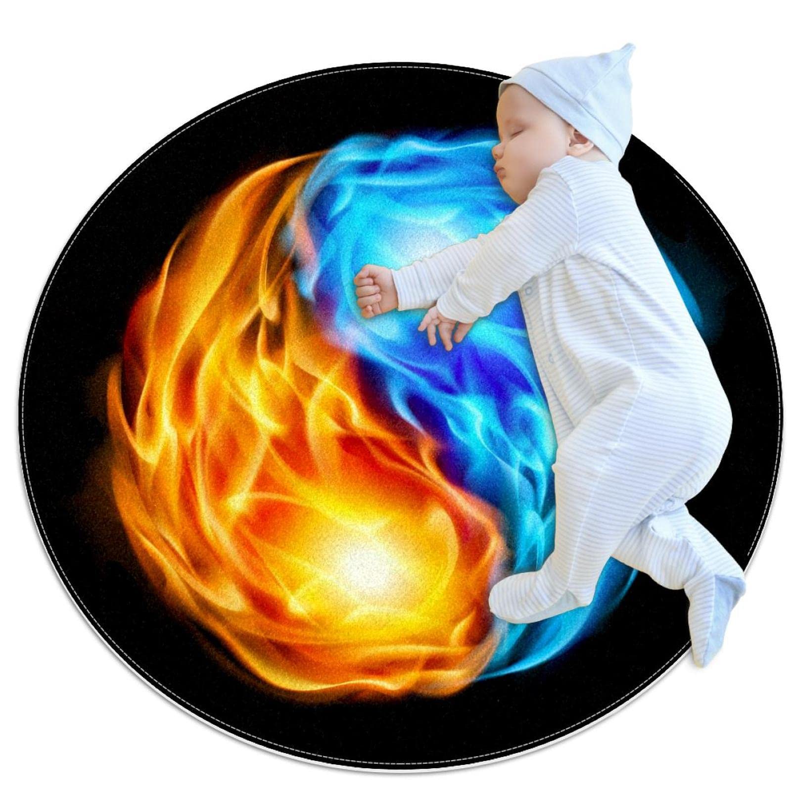 Tapis salle de bain antidérapant rond 1m - Tapis chambre enfant Yin Yang