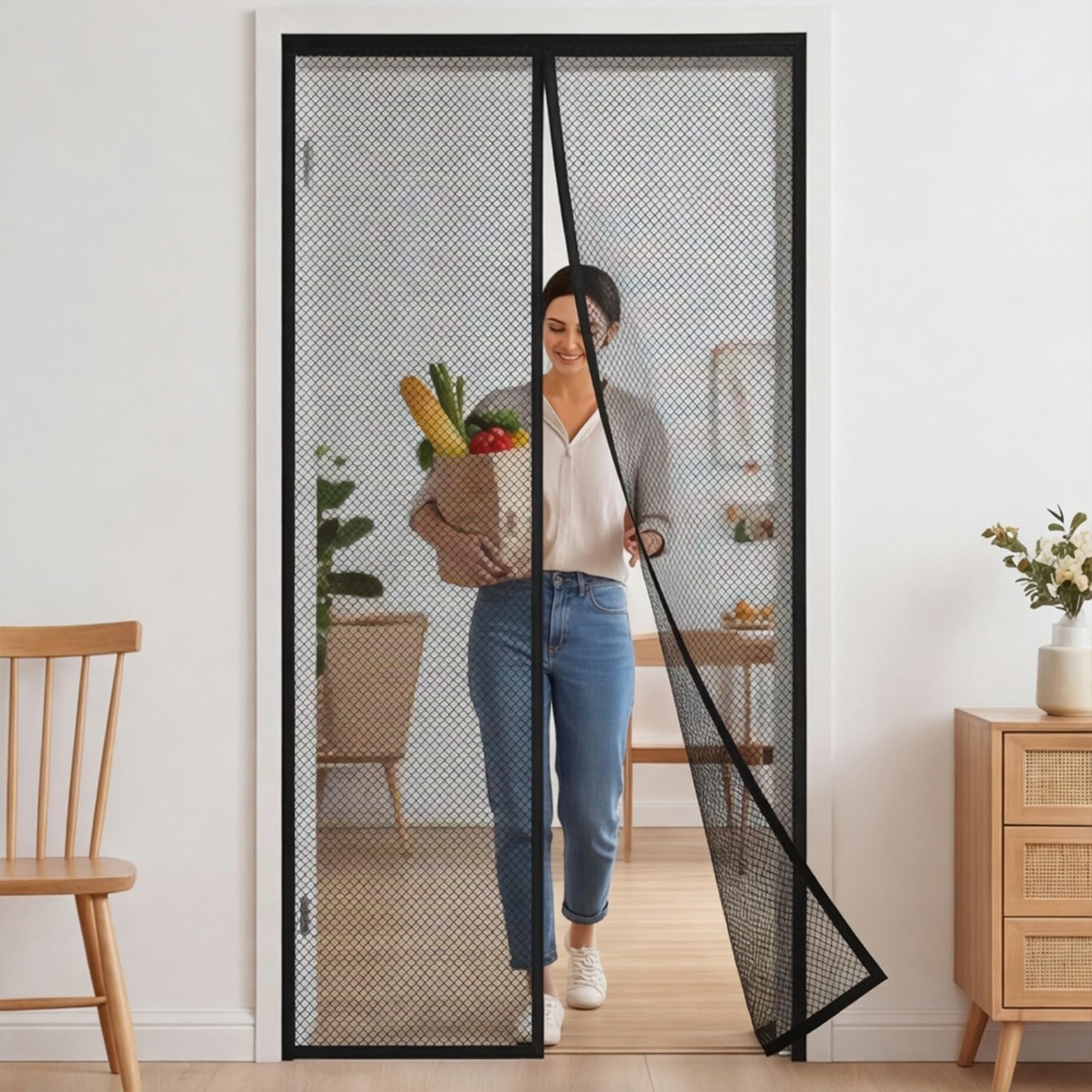 Goutui Black Magnetic Door Screen 193 X 286 Cm Frame Hook & Loop Hundreds Of Sizes Fly Nets For Doors Keep Bugs Out & Lets Fresh Air In No Drill Installation Automatically Closes,