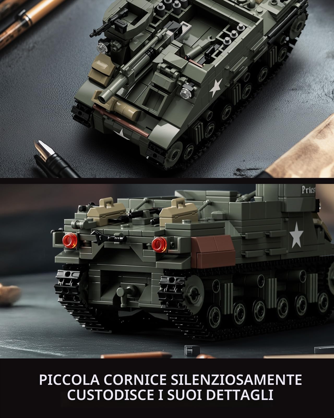 Nifeliz Set di Costruzione del Modello di Carro Armato M7 Priest Militare, Set di Costruzione di Veicoli dell'Esercito Howitzer WW2 per Adulti, Set di Modelli Espositivi dell'Esercito da Collezione e