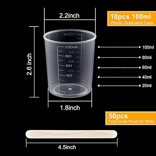 Miniatura 3 de Coopay 50 vasos graduados de medición de plástico que contienen 3.4 fl oz3.4 onzas, 1.7 fl oz1.7 oz y 1.0 fl oz1 oz, con escala transparente epoxi