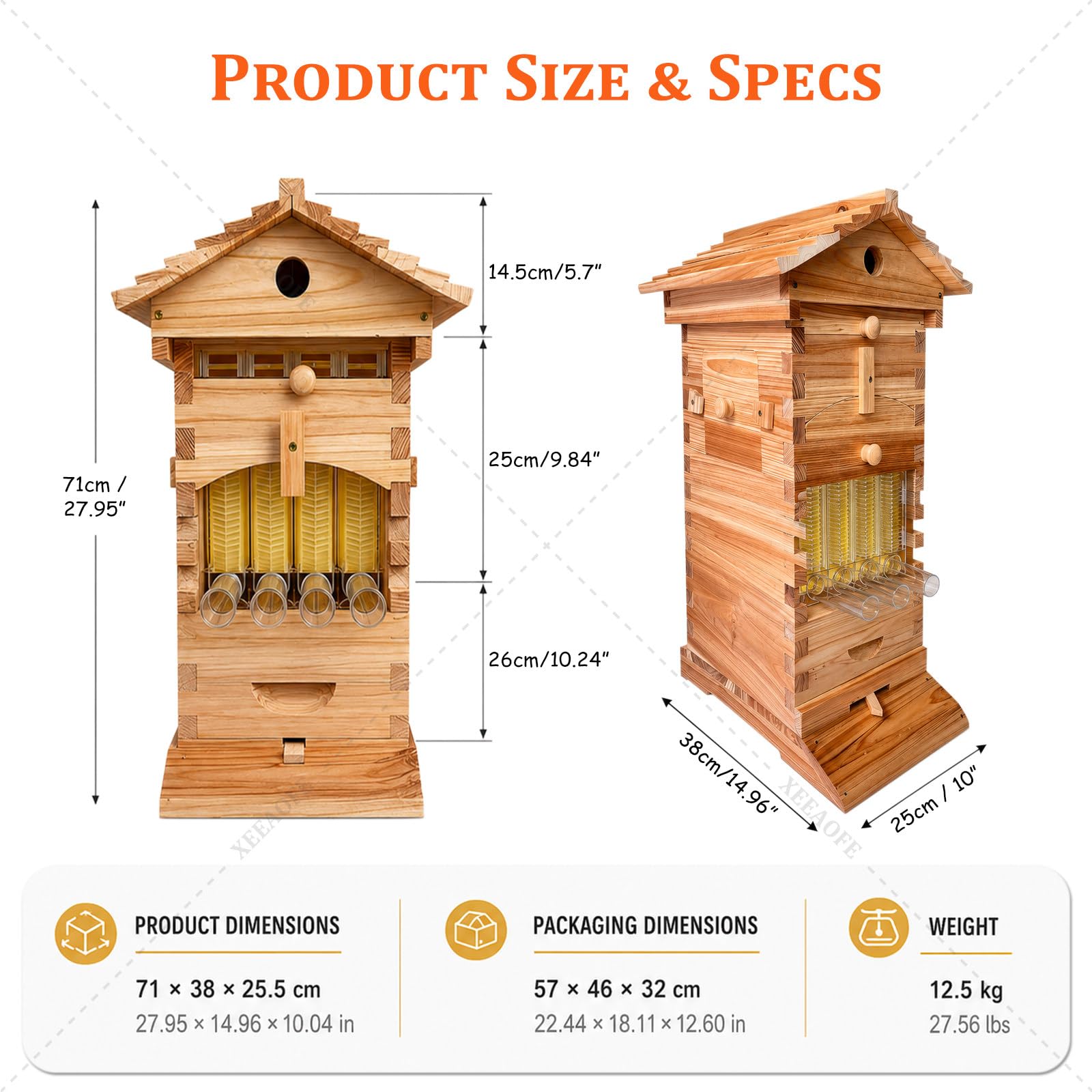 Kit de Inicio de Colmena & Flow Hive, Caja de Abejas de Madera Completa con 4 Cuadros Flow, Ventana de Observación, Grifo de Miel, para Principiantes y Apicultura de Patio
