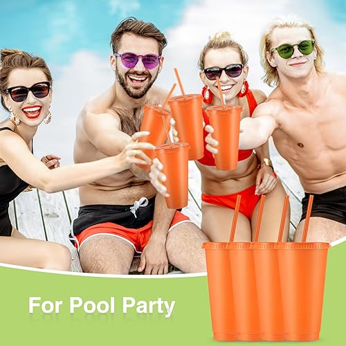 Miniatura 7 de Amyhill 24 vasos reutilizables con tapas y pajitas de 24 onzas, vaso de plástico para café helado, taza de viaje de plástico para jugos de batidos,