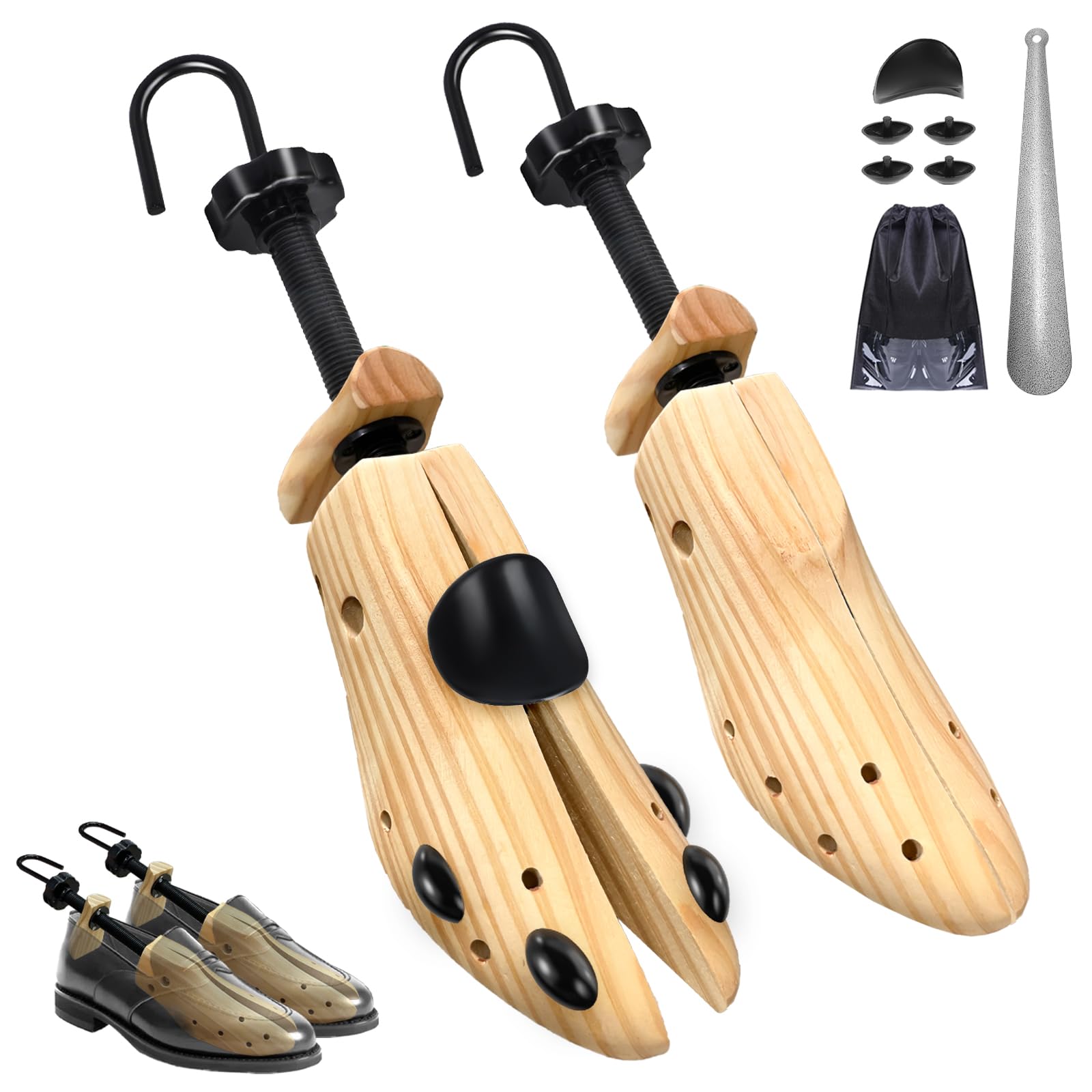 Wooden Shoe Stretcher 4-Way Shoe Expander Widener Shoe Tree Extender for Women and Men