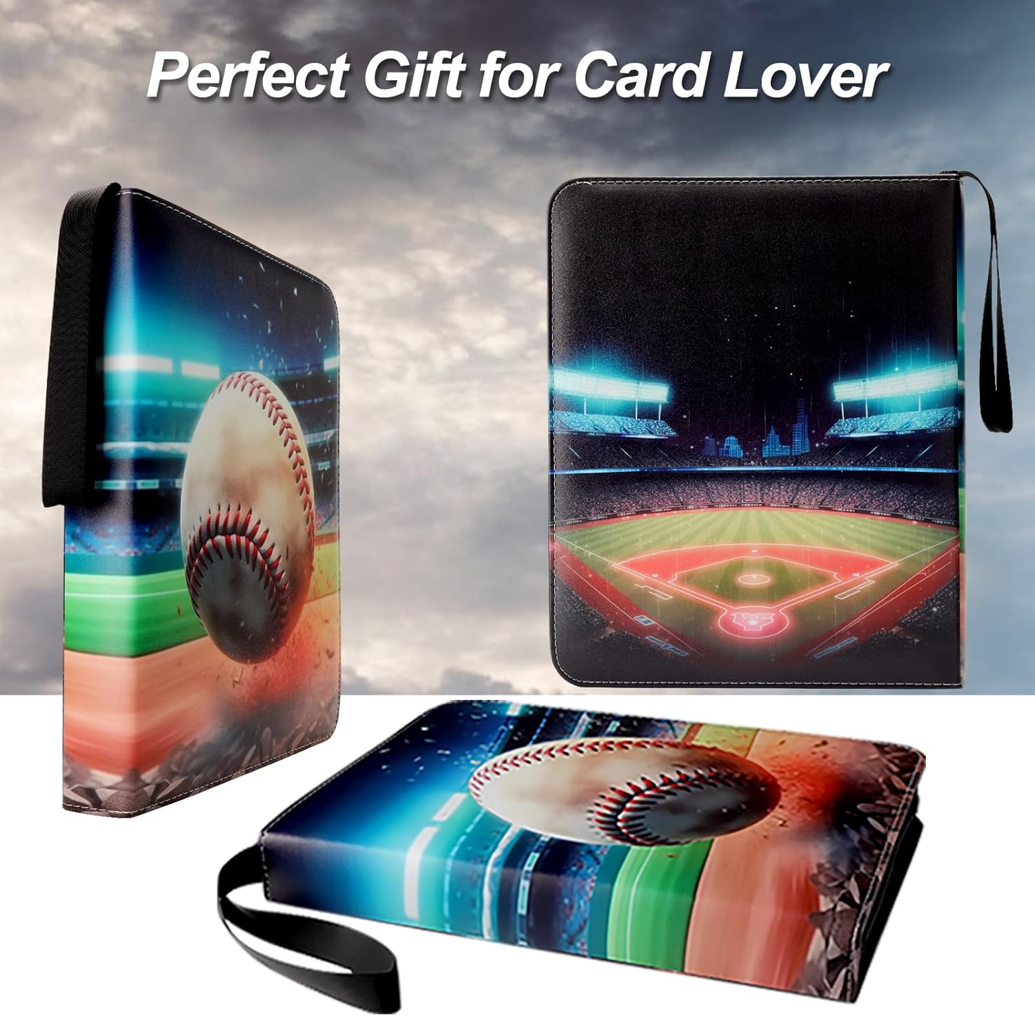 Baseball Card Binder with Sleeves, 900 Pocket Baseball Card Holder for Trading Cards, 9 Pocket with 50 Removable Sleeves Zipper Book Folder Collector Album 3 Ring Binder Organizer Storage Kids Gift