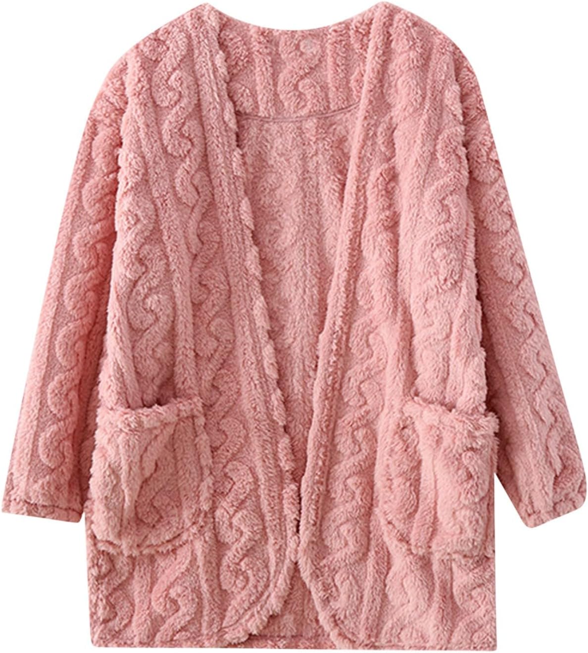 Women Winter Fleece Cardigan Loungewear Soft Fuzzy House Coat with Pocket Plush Warm Pajama Tops Home Jacket