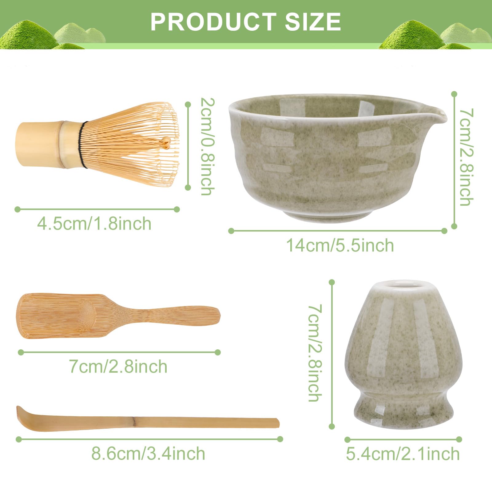 Matcha Set,Matcha Besen Set – Matcha Schale mit Ausgießer, Matcha Schneebesenhalter, Matcha Besen, 2Matcha Löffel, Matcha-Set Geschenk für Matcha-Liebhaber Weihnachten, Matcha Starter Set
