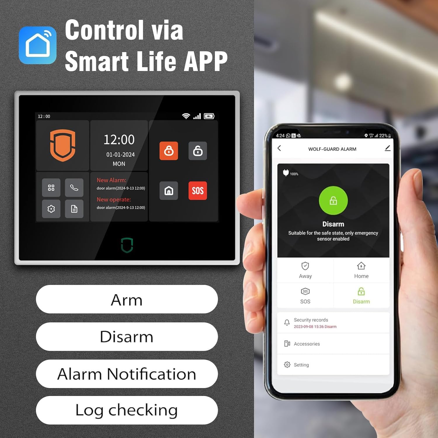 Wolf Guard antifurto allarme casa domestico con touch screen da 7 pollici, sistema di sicurezza intelligente 4G + WiFi con controllo tramite app Tuya, rilevatore di movimento (WT4F-W03)