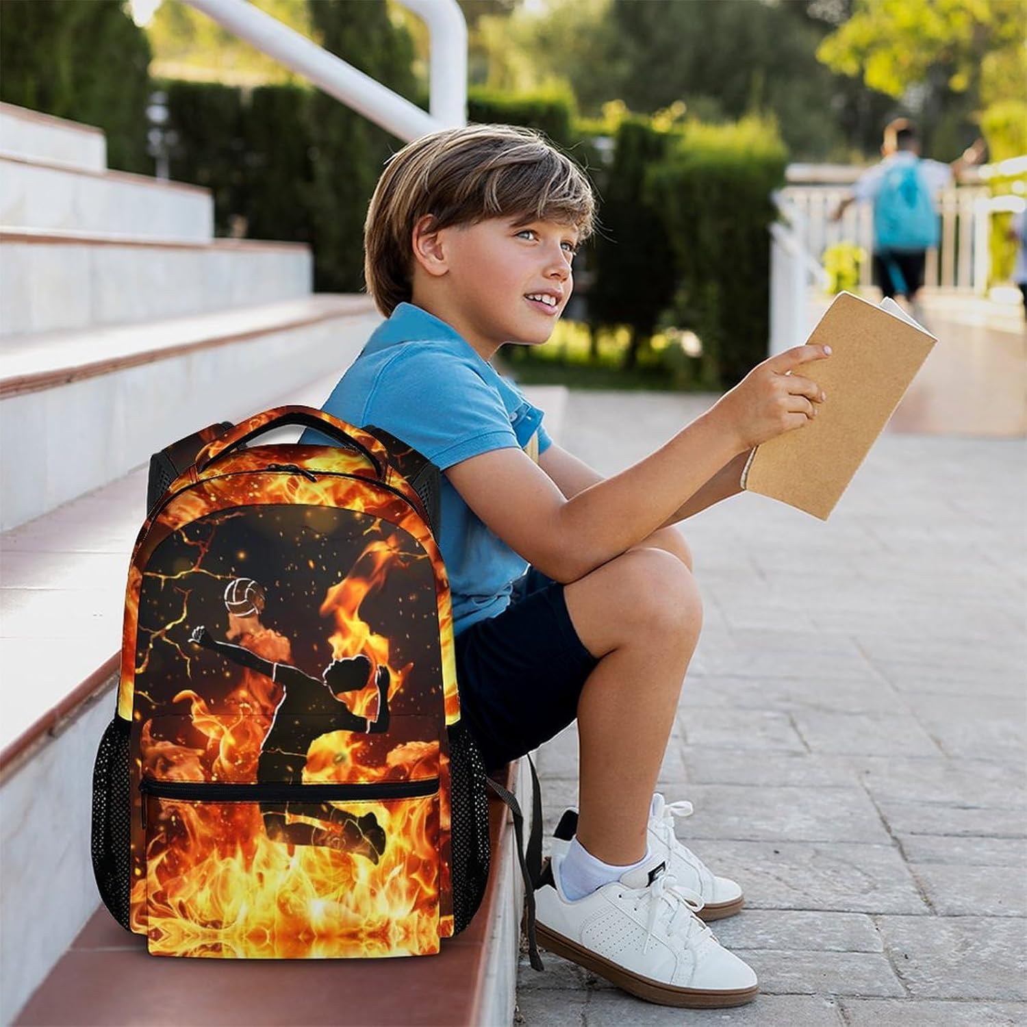 Kids Backpack for Boys - Volleyball Print Sport Backpacks for Travel - 17 Inch School Bookbag Teen Boys Backpacks for Kindergarten Elementary Primary Middle College