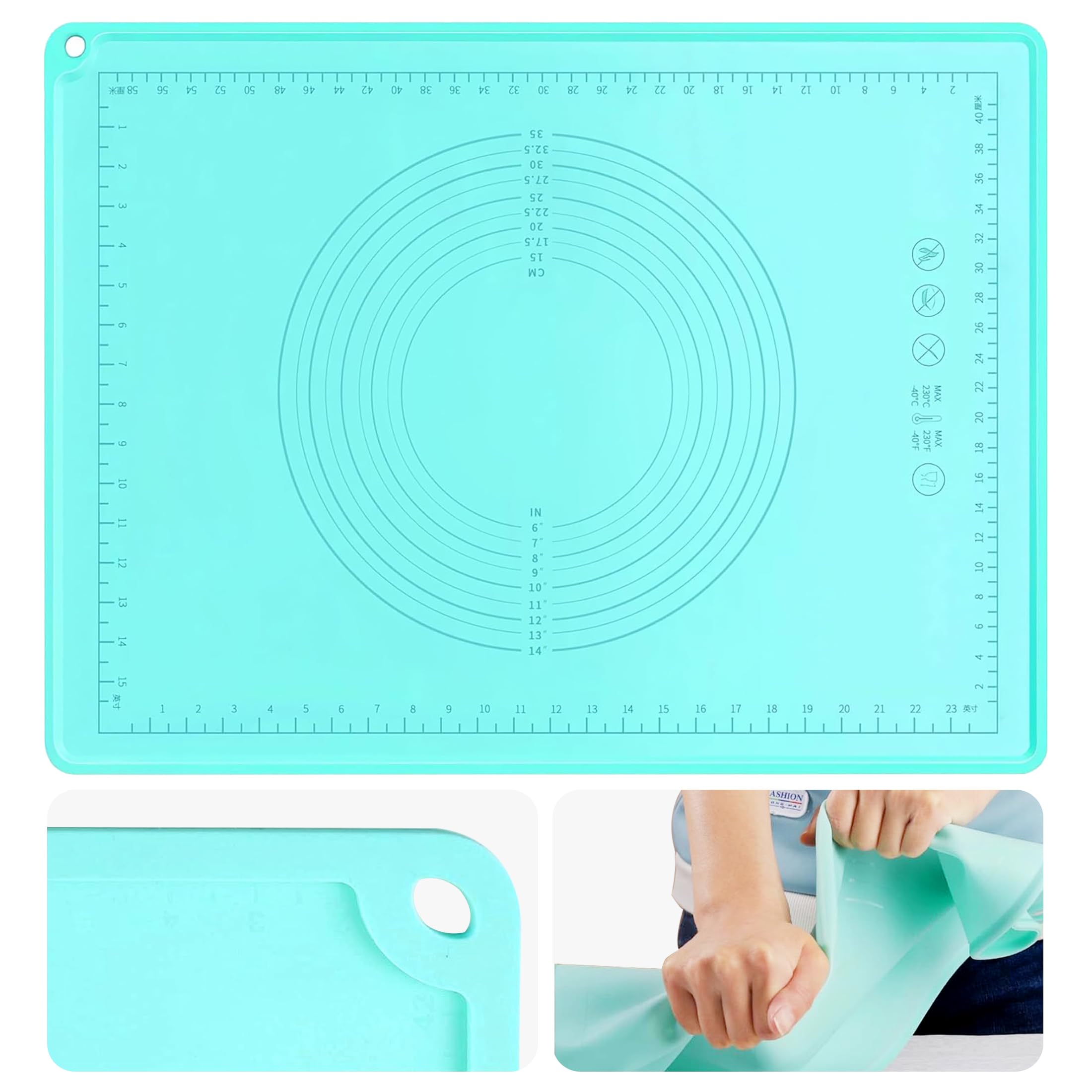 SAEIV Backmatte Silikon Backofen 70x50cm, Backunterlage Silikon Rutschfeste Verdickte, Teigmatte Antihaftbeschichtete mit Messfunktion, Teigunterlage mit Verdickten Rändern, knetunterlage BPA Frei