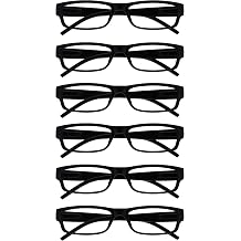 OPULIZE ACE Reading Glasses for Women Men, Lightweight Comfortable Narrow Rectangular Frame with Spring Hinges, Scratch Resistant, Black +1.00 Pack of 6