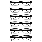 OPULIZE ACE Reading Glasses for Women Men, Lightweight Comfortable Narrow Rectangular Frame with Spring Hinges, Scratch Resistant, Black +1.50 (Pack of 6)