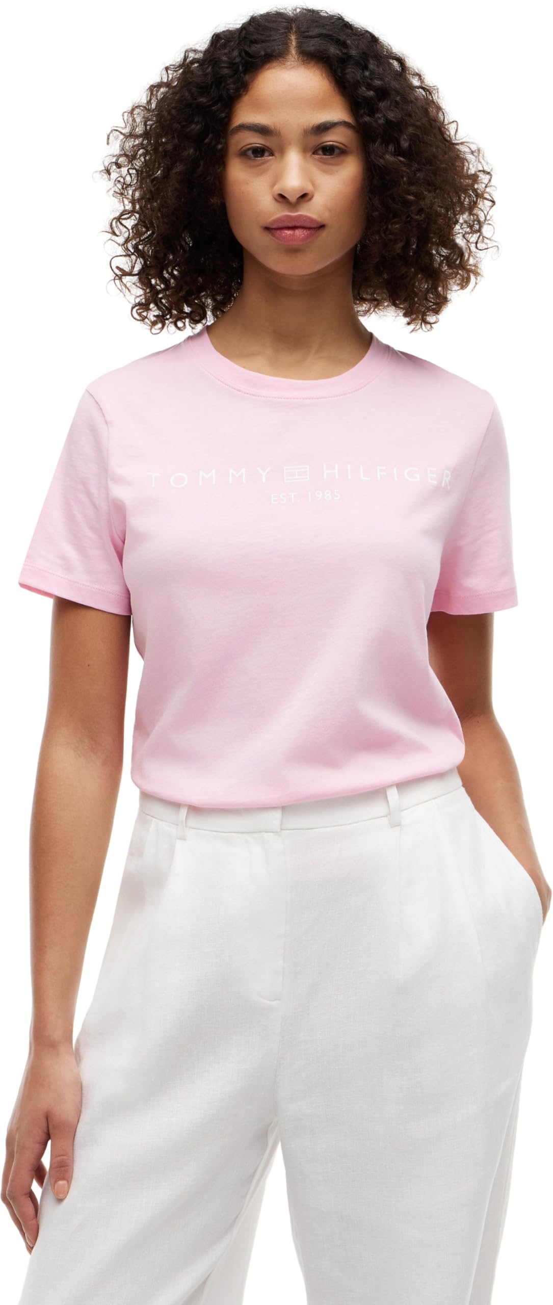 Tommy Hilfiger Women's Reg Corp Logo C-Nk Ss Ww0Ww40276 Other Tops, Pink (Classic Pink), M