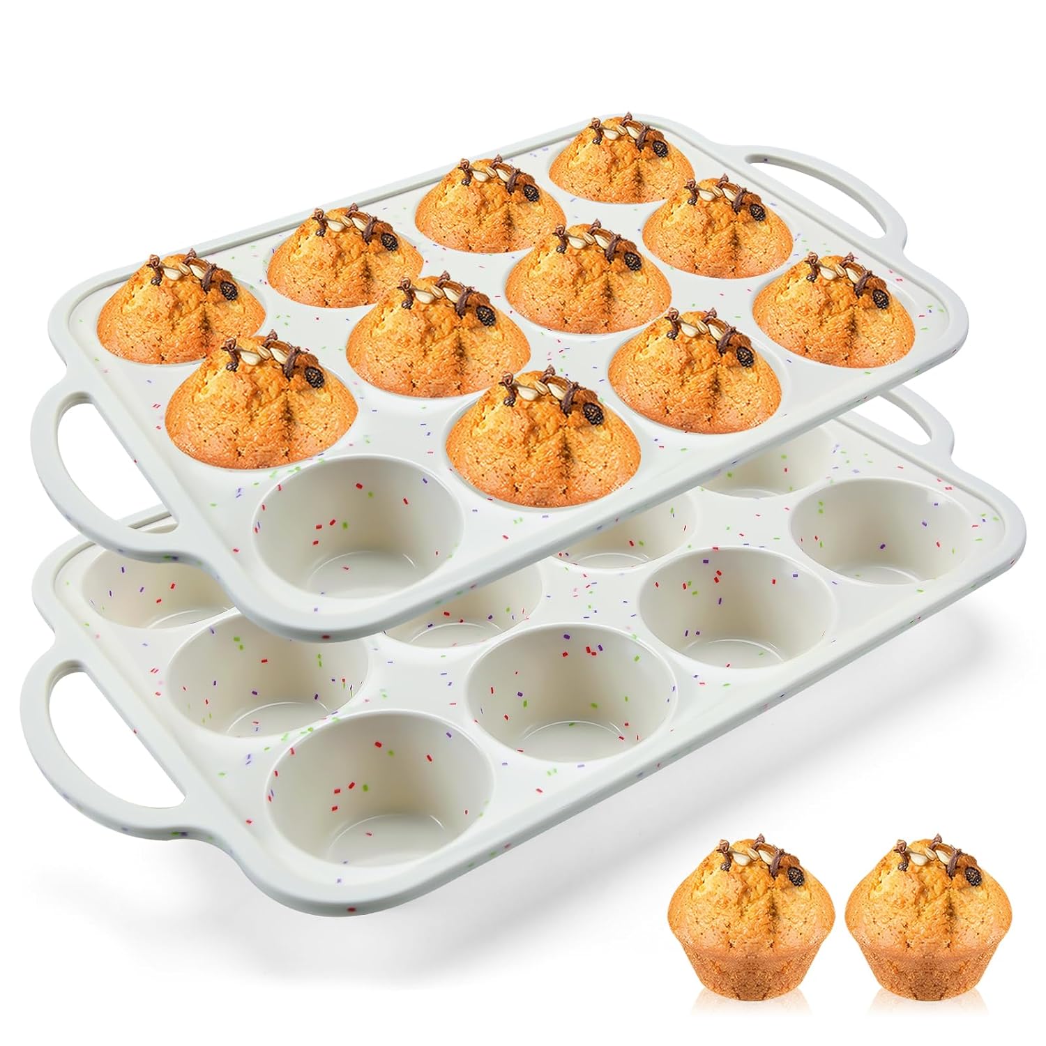 2Pack Silicone Muffin Pan for Baking with Metal Reinforced Frame 12 Cup Regular Size Cupcake Pan BPA Free