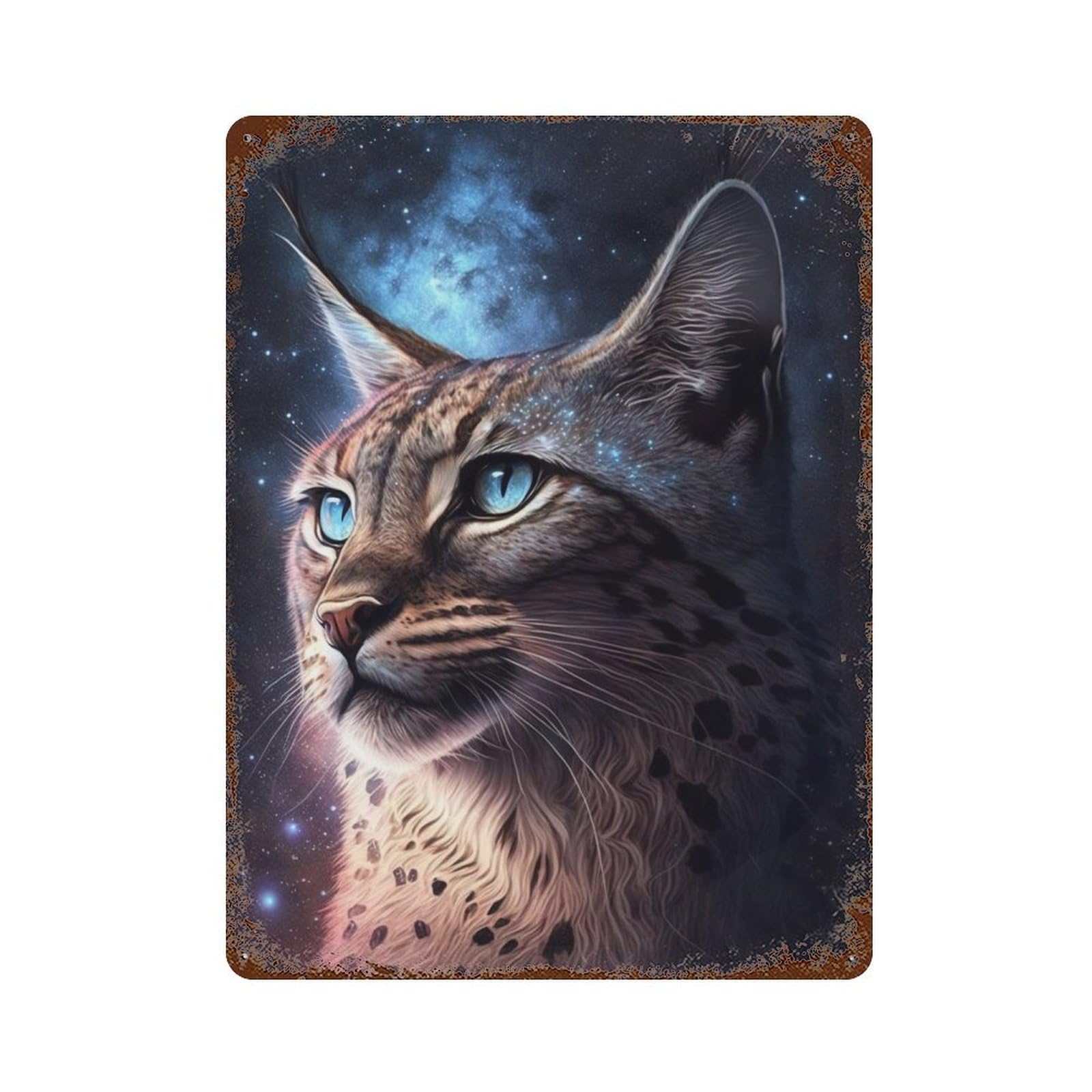 Garage Style Galactic Lynx Portrait-2 Aged Metal Wall Plaque 15.7"x11.8", Novelty Wall Decor for Bar And Workshop