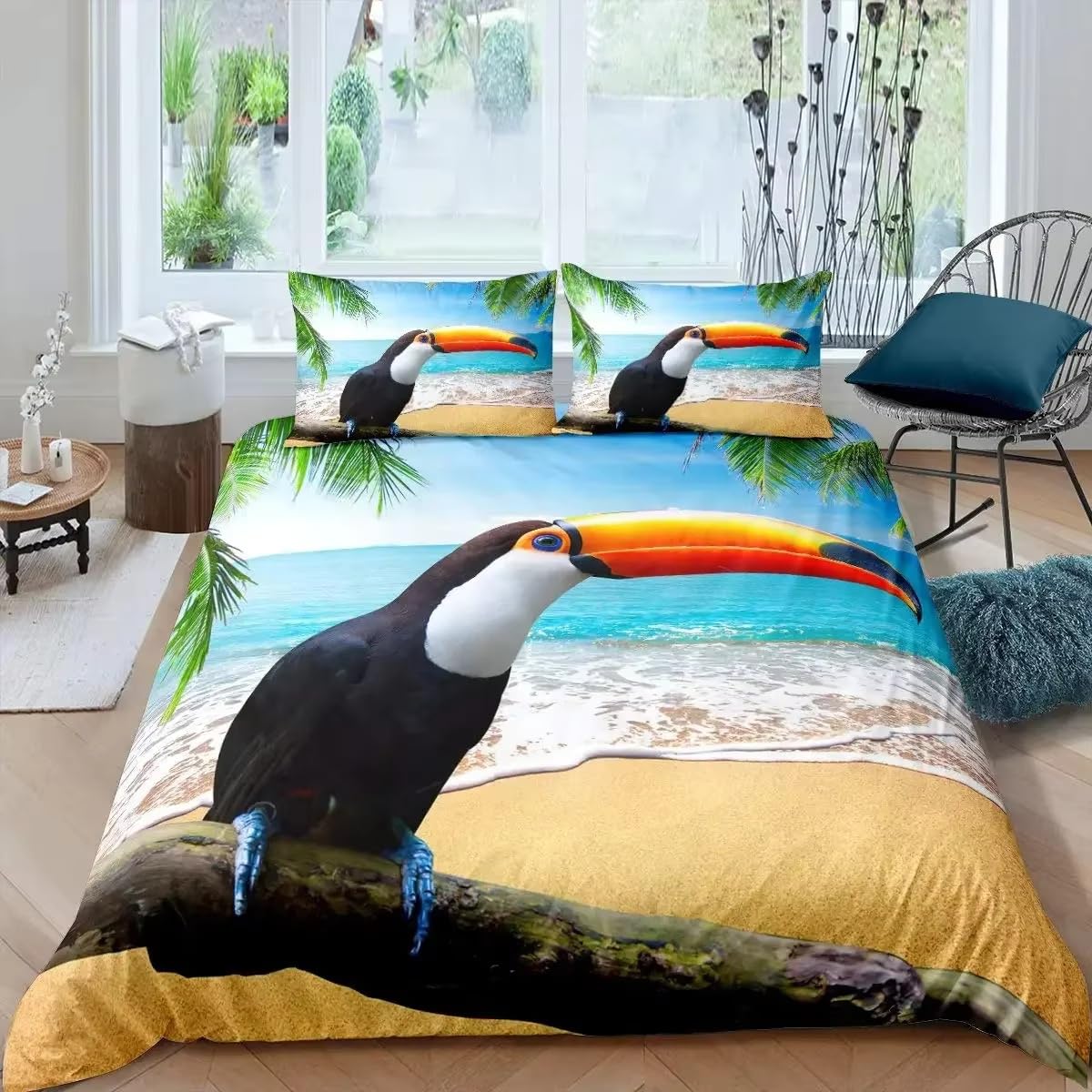 NDXRWDZR King Size Duvet Set Toucan Duvet Cover with Zipper Closure Bedding Set for Aldults Kids Soft Hypoallergenic Microfiber Quilt Cover 230x220 cm + 2 Pillowcases 50x75 cm