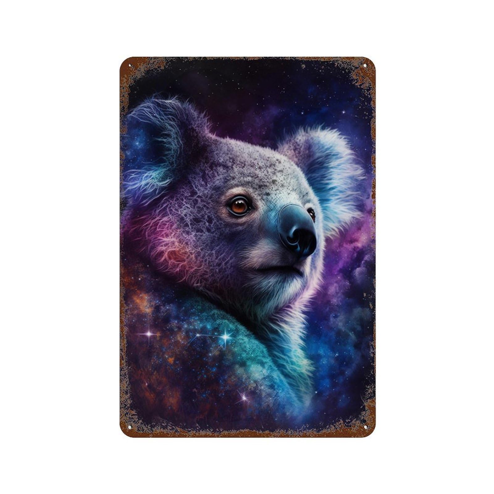Cosmic Koala Art Print-14 Distressed Metal Wall Sign 11.8"x7.9", Rustic Home Decor for Living Room, Hallway And Home Decor