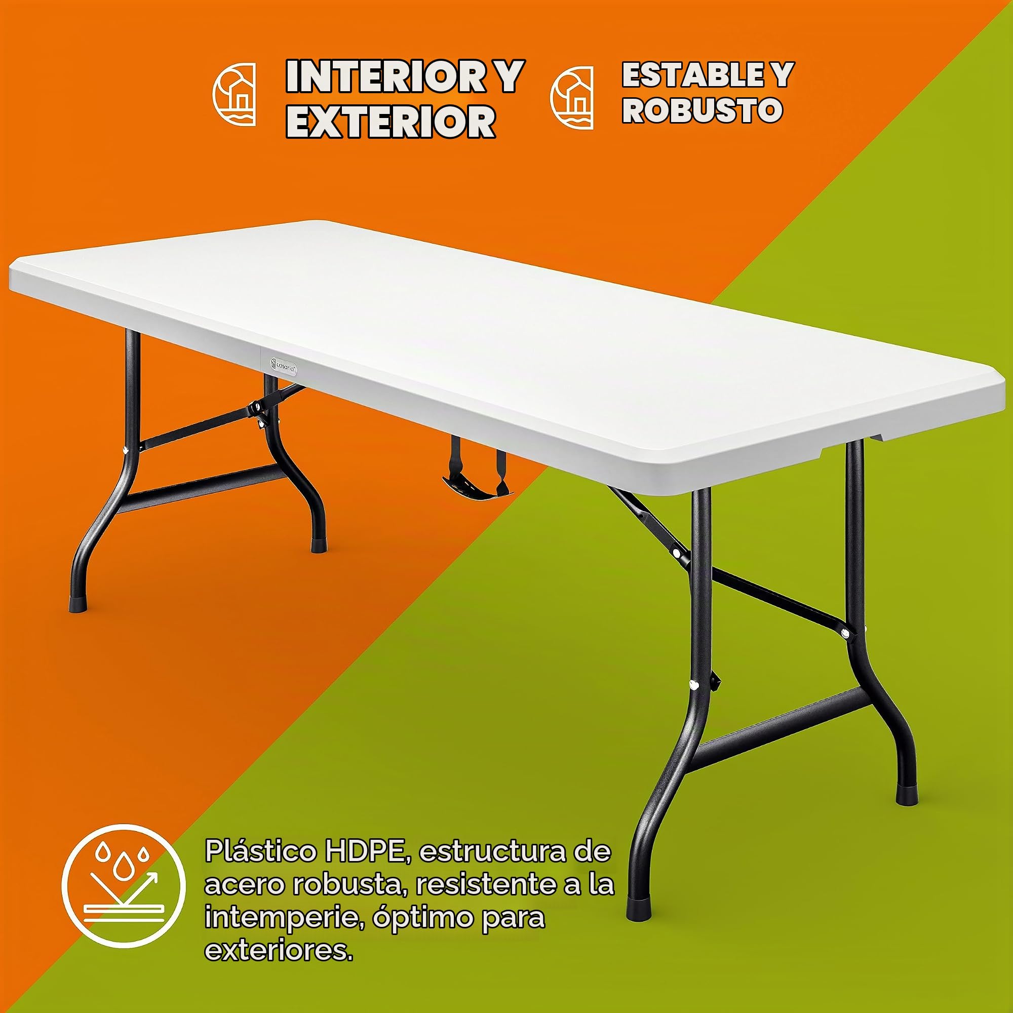CASARIA® Set 2 Mesas Buffet Plegable Plástico Jardín 183x76cm Fiestas 8 Personas Resistente Intemperie Eventos Exterior Asa Transporte Portátil Picnic