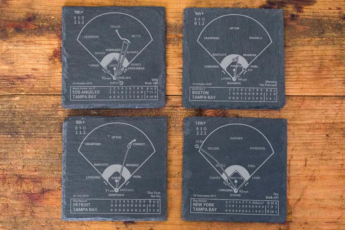 Greatest Rays Plays: Slate Coasters (Set of 4) | Iconic Tampa Bay Baseball Moments | Unique Gift for Sports Fans