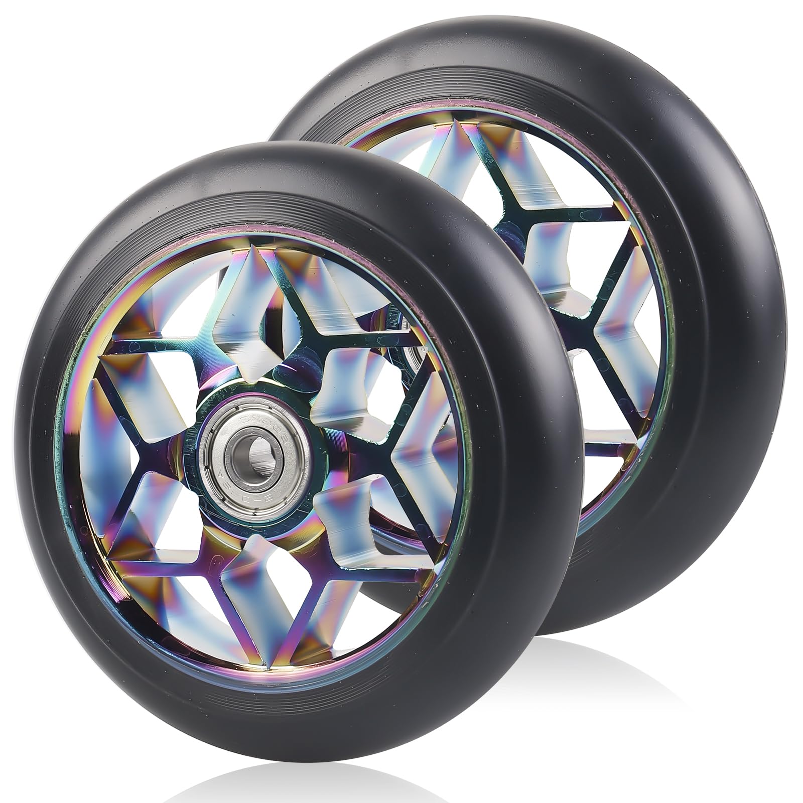 2 pezzi ruote per monopattino stunt da 110 mm, ruote di ricambio colorate 88A con cuscinetti ABEC-9 e nucleo a raggi in alluminio, compatibili con tutti i tipi di monopattini