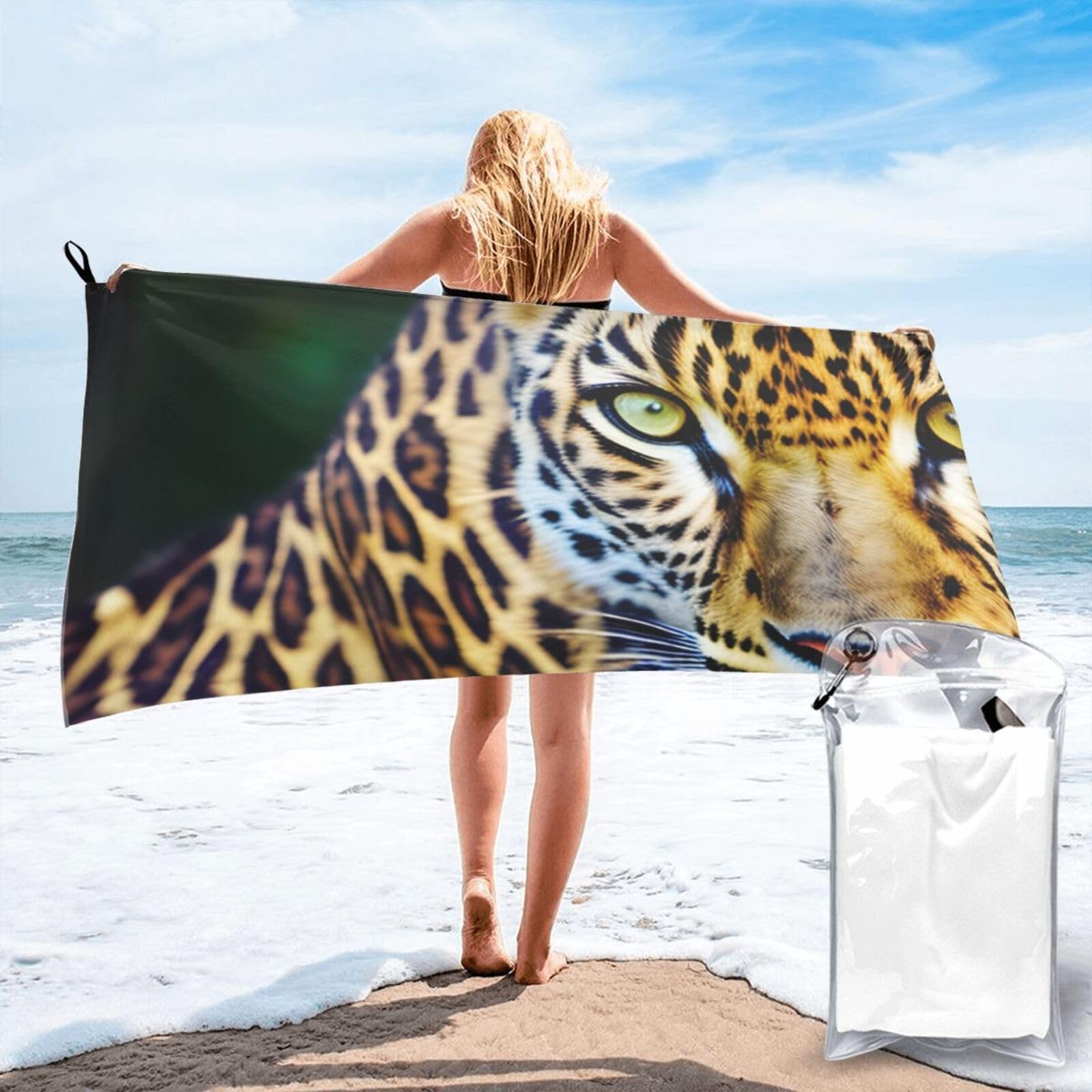 pojknbv Yellow Leopard Print Print Travel Gym Towel For Beach Camping Hiking Yoga Lightweight Reusable Versatility