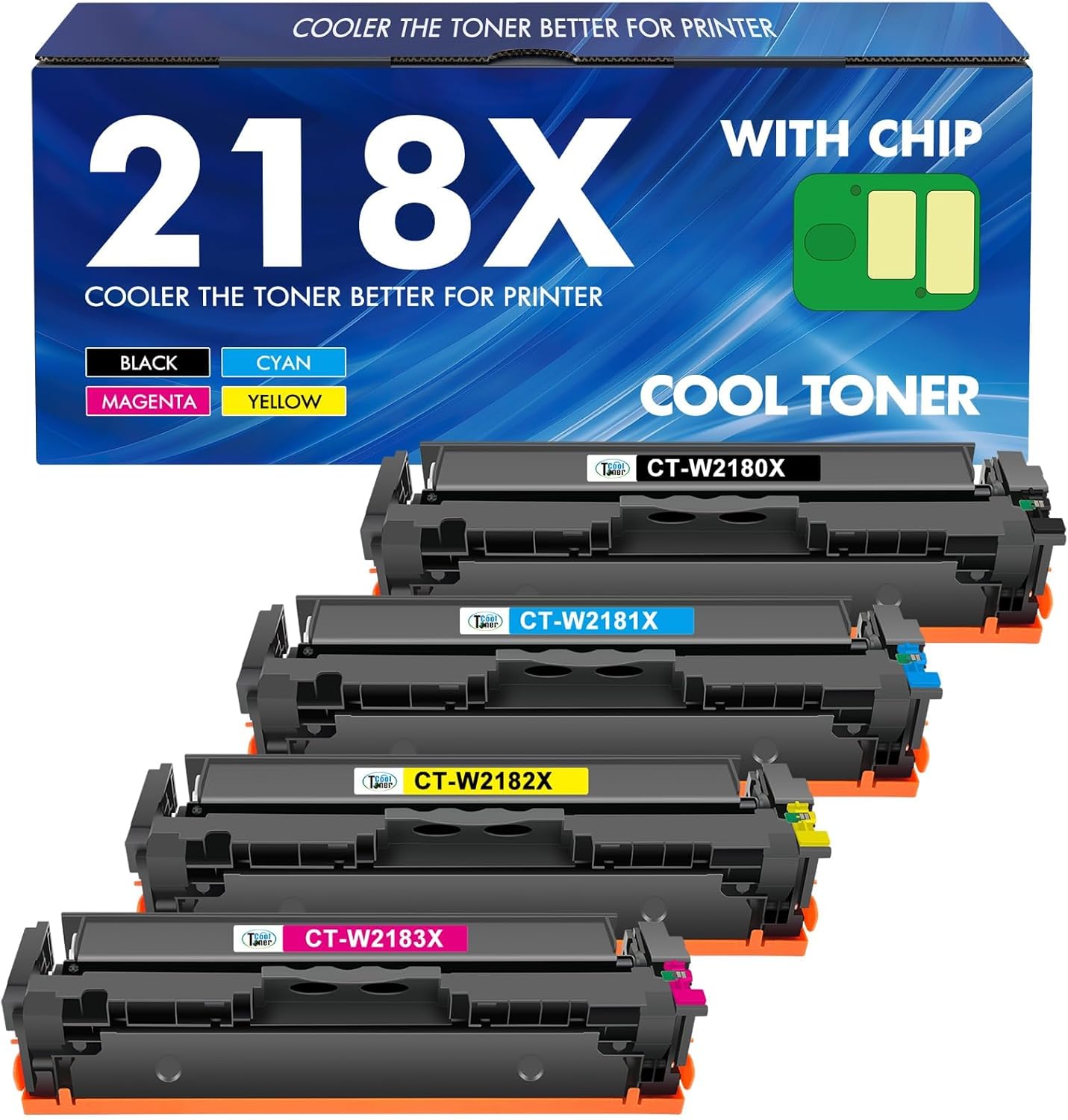 218X Toner Cartridges 4 Pack 3301fdw 3201dw 218A Compatible for HP 218X 218A 218 Color LaserJet Pro MFP 3301 3301cdw 3301sdw Printer Ink Set W2180X High Yield with Chip (Black Cyan Yellow Magenta)