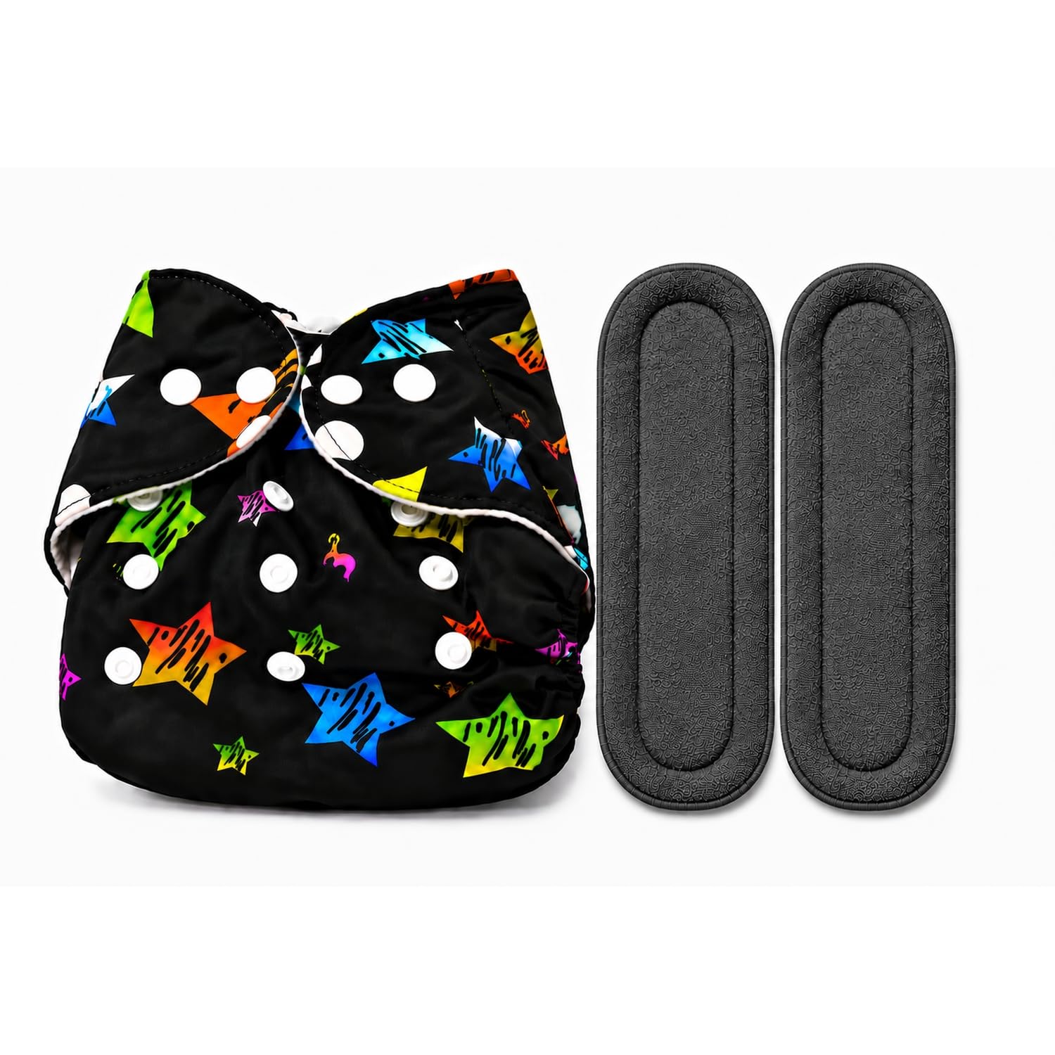 Leakage Proof Cloth Diapers for Babies | High Absorbent | 1 Reusable Washable Diaper 2 Insert Pads | Free Size 5 – 18 Kg Baby Adjustable Pocket Cover | For New Born, 0 to 3 Years (Black)-image-9