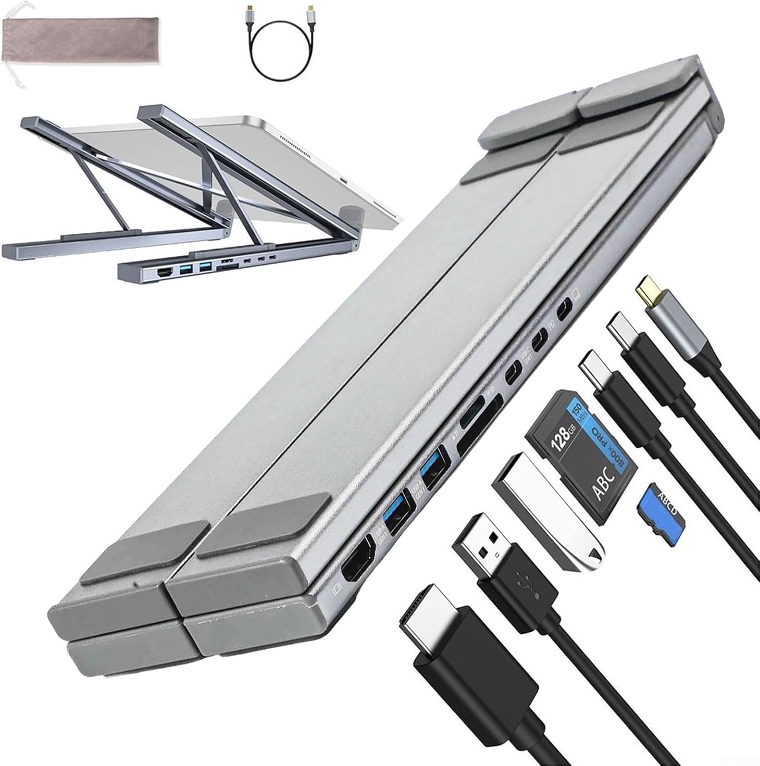 Hub USB C 8 en 1 Micpointik con HDMI 4K, 2 USB 3.0, PD 100W, Soporte