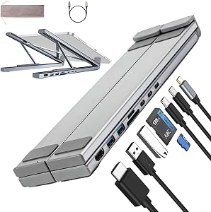 Station d'accueil pour ordinateur portable USB C 8 en 1, hub USB C avec HDMI 4K, 2 USB 3.0, PD 100W, adaptateur multiport, support de refroidissement pour ordinateur portable, station d'accueil portable pour MacBook/Air/Dell/HP/Surface/Lenovo