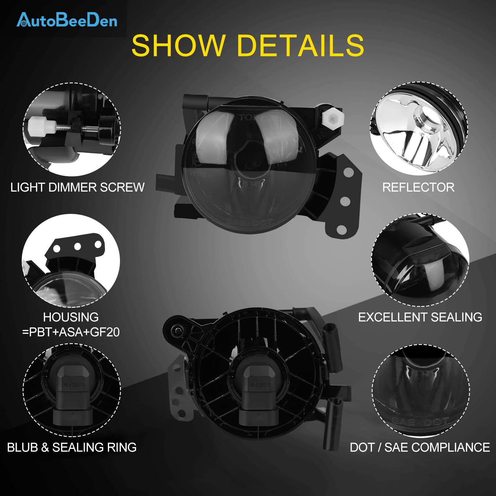 Fendinebbia compatibile con BMW E90 E91 E46 E60 E61 E63 E64 E83 X3, Serie 3 5 6, 01/2003 - 12/2012, HB4, 1 Paio (Nero)