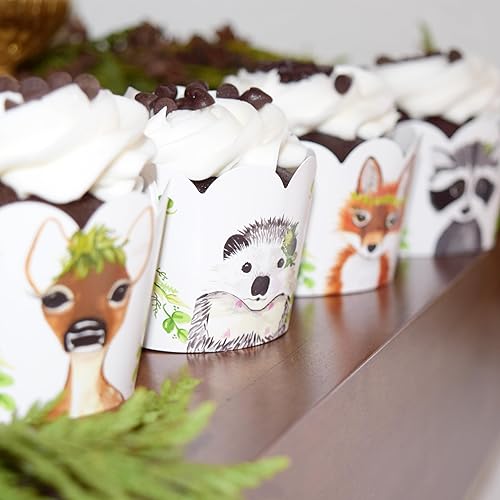 Miniatura 3 de Envoltorios de cupcakes de bosque encantado, envoltorios de papel, suministros de fiesta, soportes para cupcakes, decoración para cumpleaños,