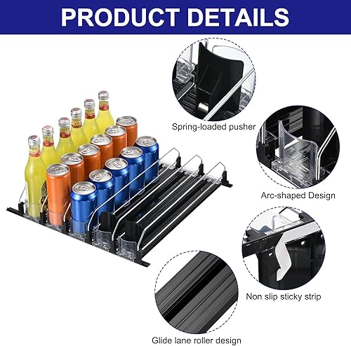 Miniatura 3 de uxcell Organizador de bebidas de 3 piezas para refrigerador, organizador de latas de soda autoempujable, ancho ajustable, dispensador de bebidas,