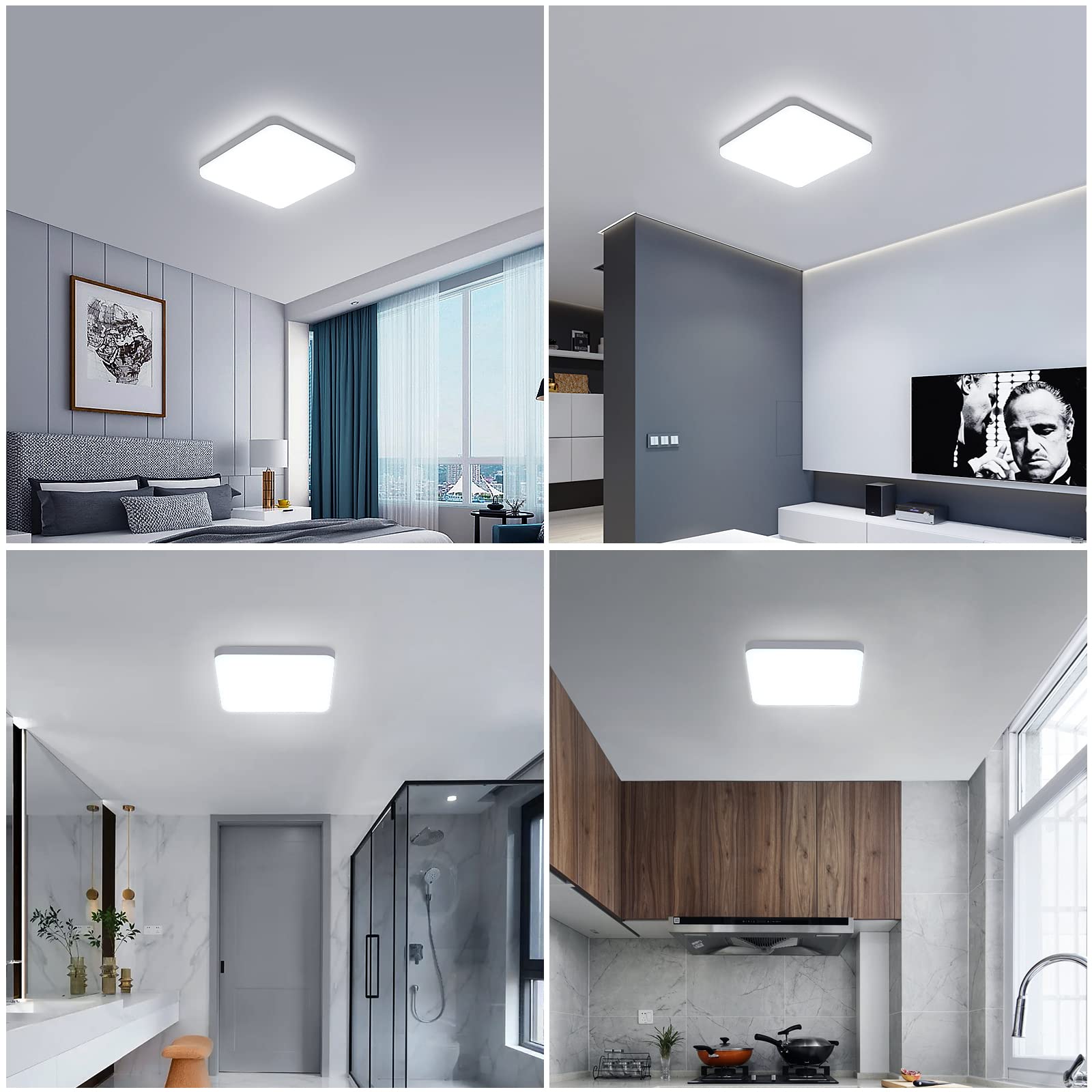 Plafón Led Cuadrado 32W, Lamparas de Techo LED Estanco IP54, 3600LM 6500K Blanco Frío, Plafón Baño Cocina Pasillo Balcón 25cm, Pack de 2 Unidades