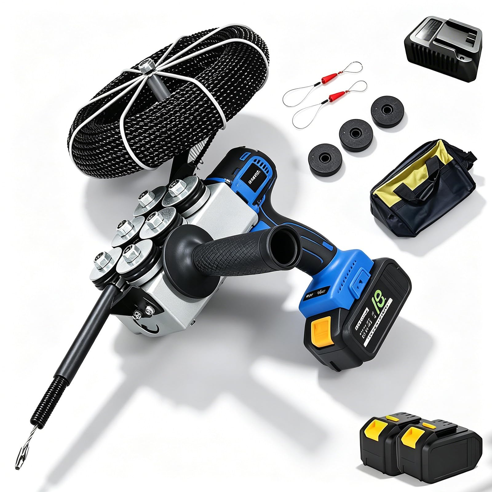 Cinta de pesca eléctrica de 40 m/min con motor Brushless 21V para pasar cables sin atascos