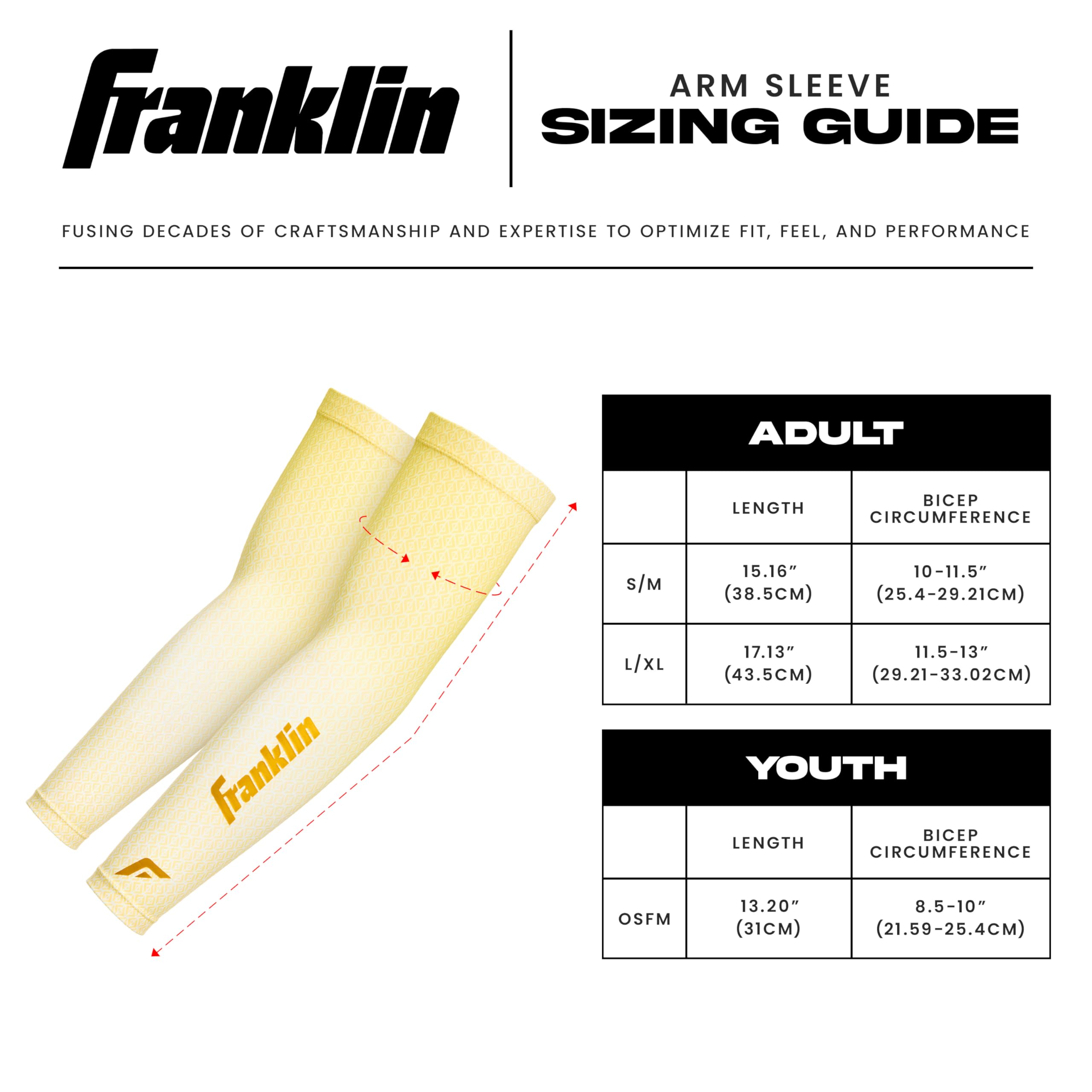 Franklin Sports Baseball-Armstulpen – Baseball + Softball-Arm-Kompressionsmanschetten für Damen und Herren – mehrere Größen + Farben, Vanille / Gold, Large-X-Large